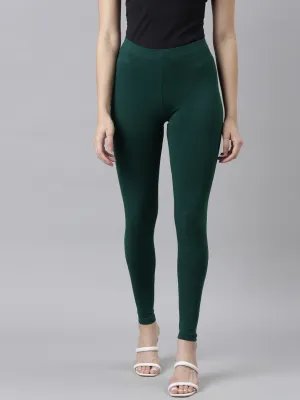 Dark Green Cotton Stretch Ankle Length Leggings
