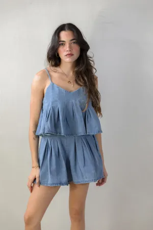 Denim Pleated Set