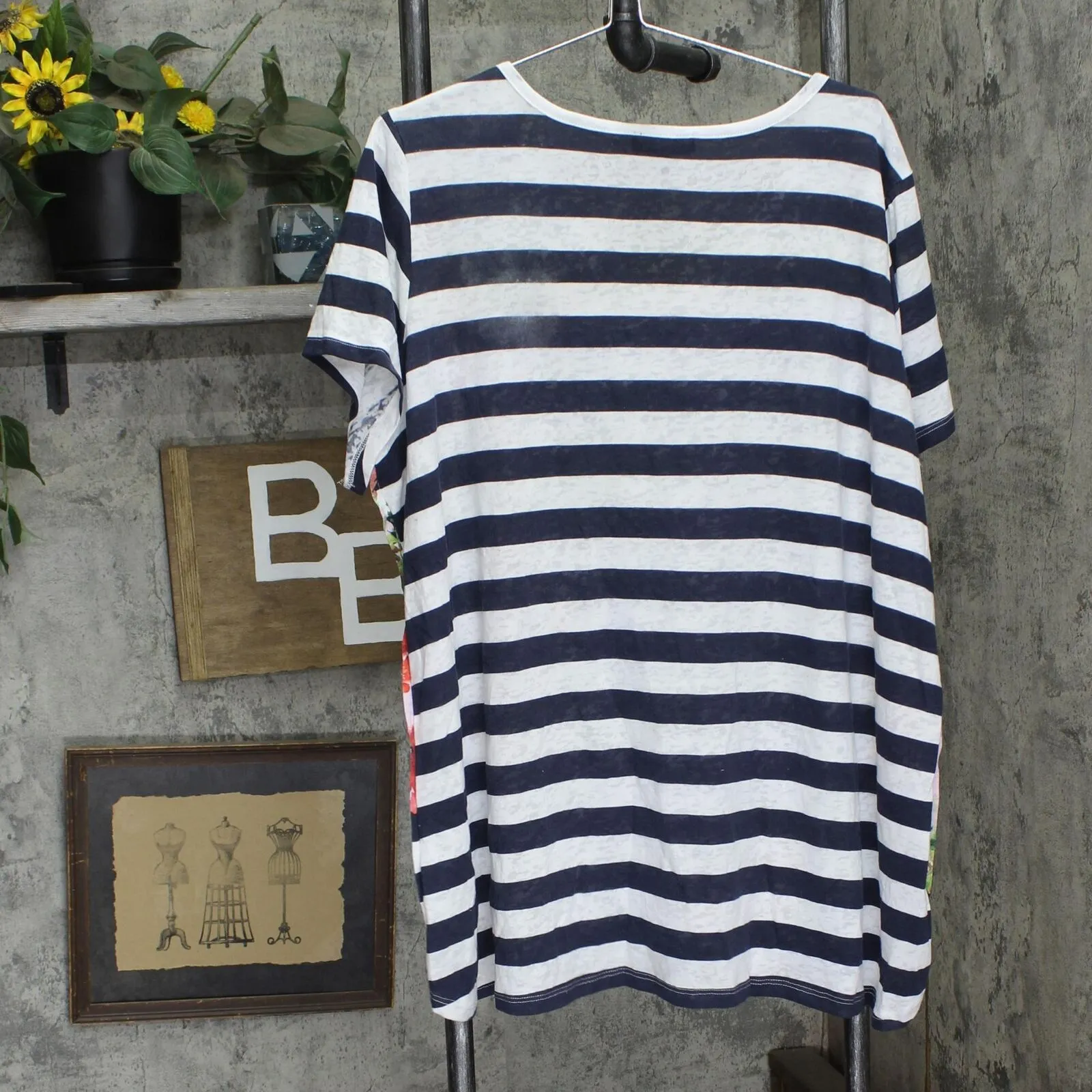 DG2 by Diane Gilman Burnout Embellished T-Shirt Tee Blue / White Stripe 2X