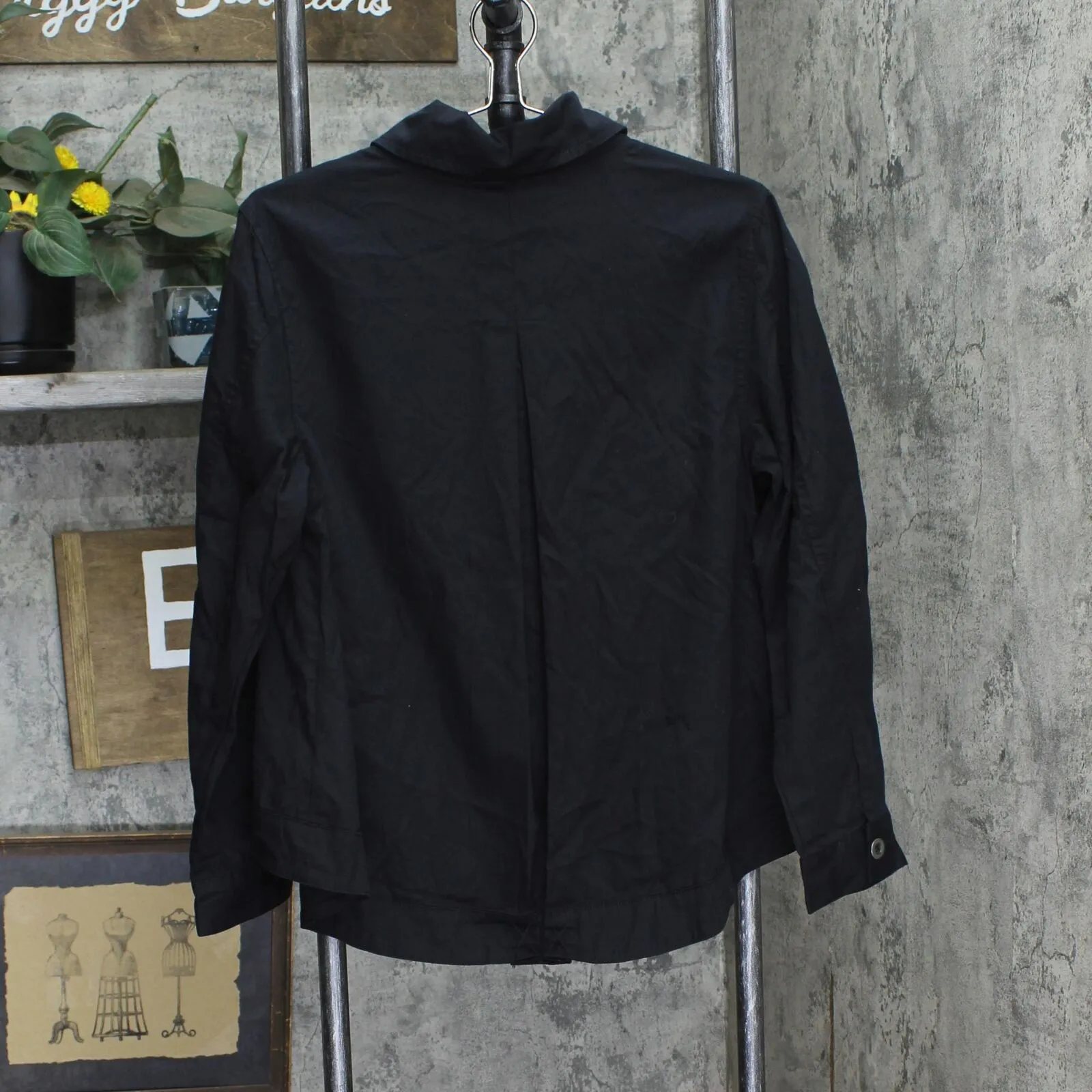 DG2 by Diane Gilman Womens Button Up Long Sleeve Shirt Jacket Black L