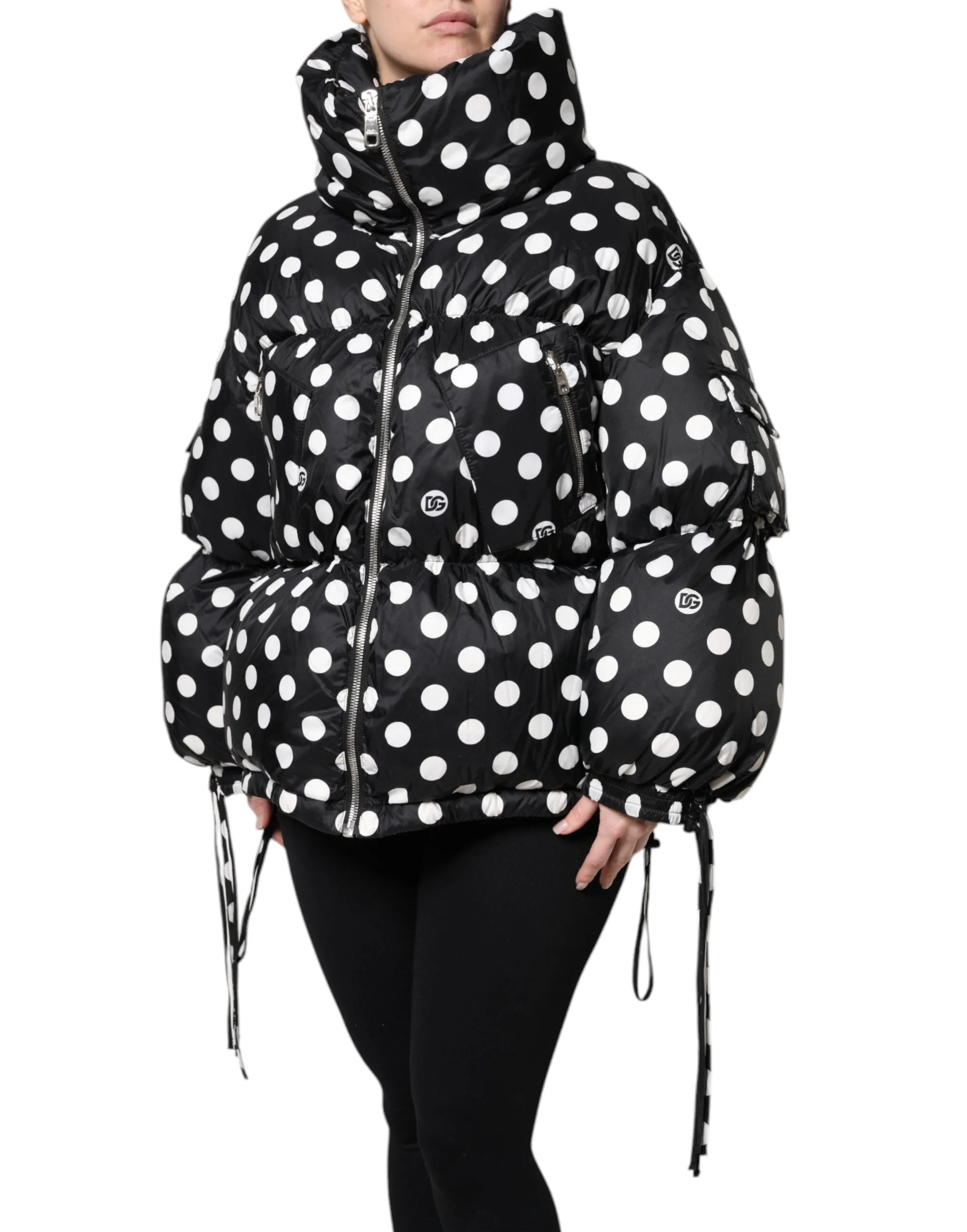 Dolce & Gabbana Black White Polka Dot Full Zip Puffer Jacket
