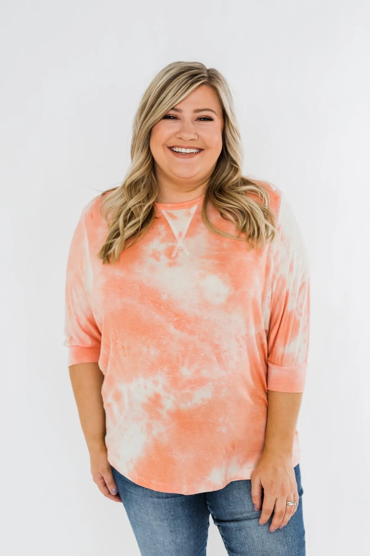 Dolman Sleeve Tie Dye Top- Peach