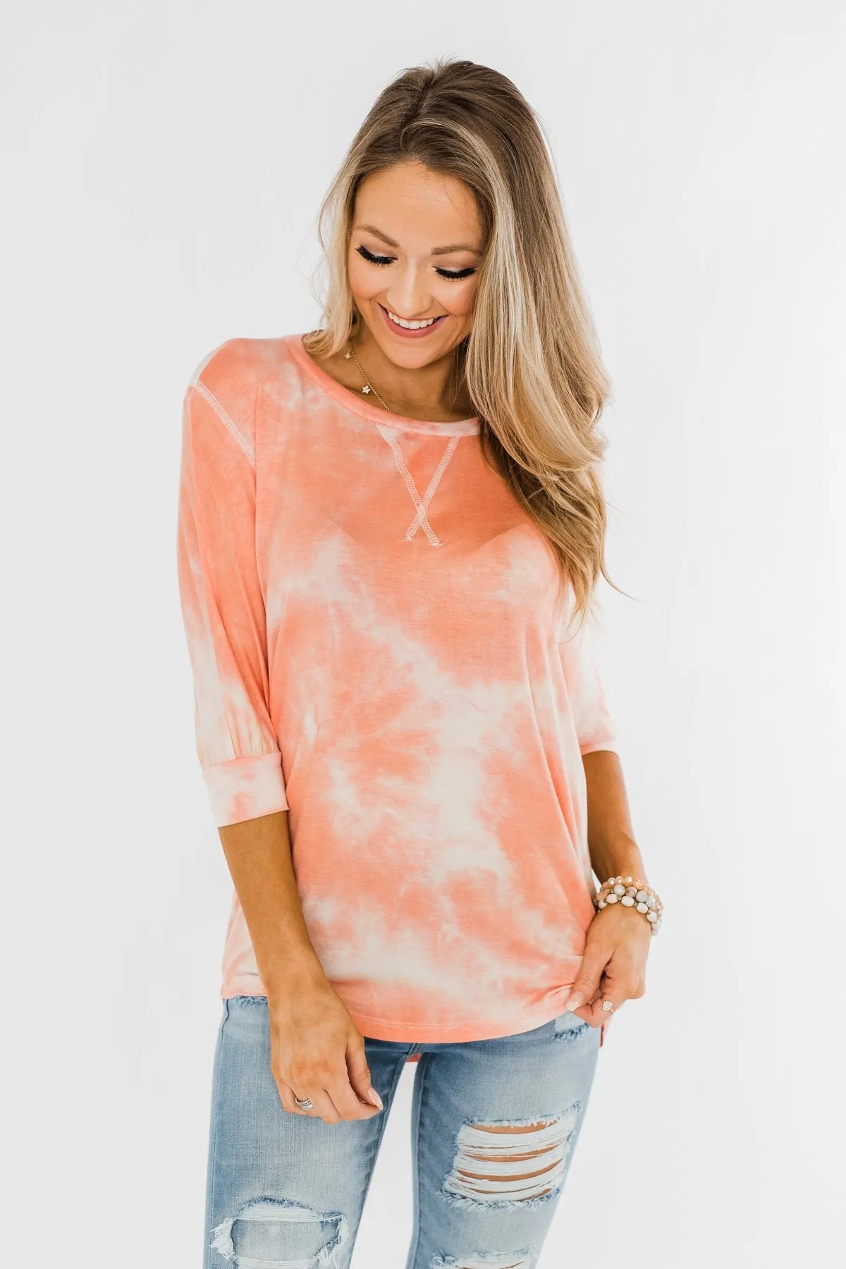 Dolman Sleeve Tie Dye Top- Peach