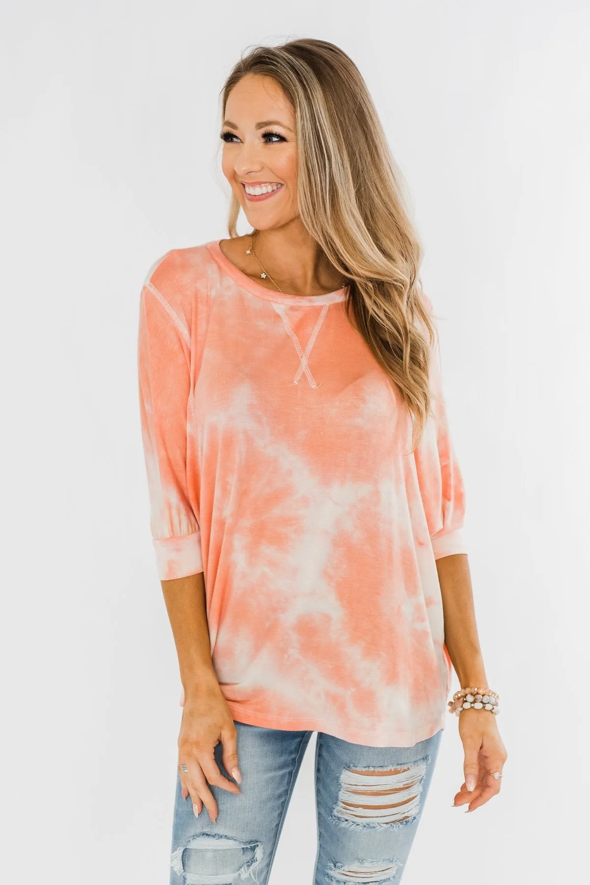 Dolman Sleeve Tie Dye Top- Peach