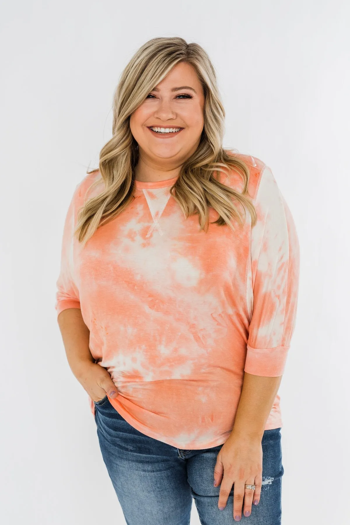 Dolman Sleeve Tie Dye Top- Peach