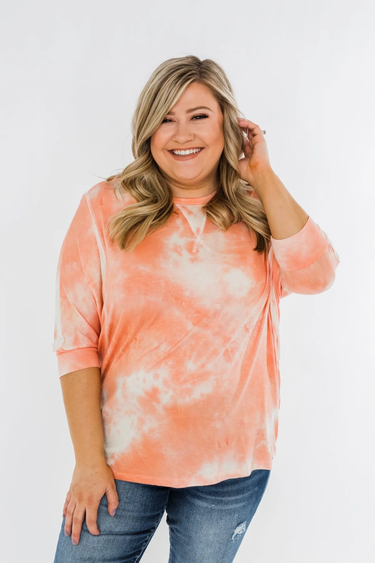 Dolman Sleeve Tie Dye Top- Peach