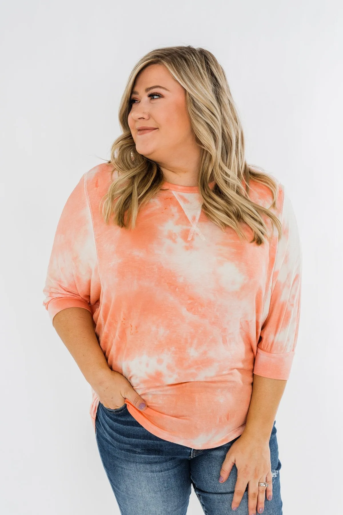 Dolman Sleeve Tie Dye Top- Peach