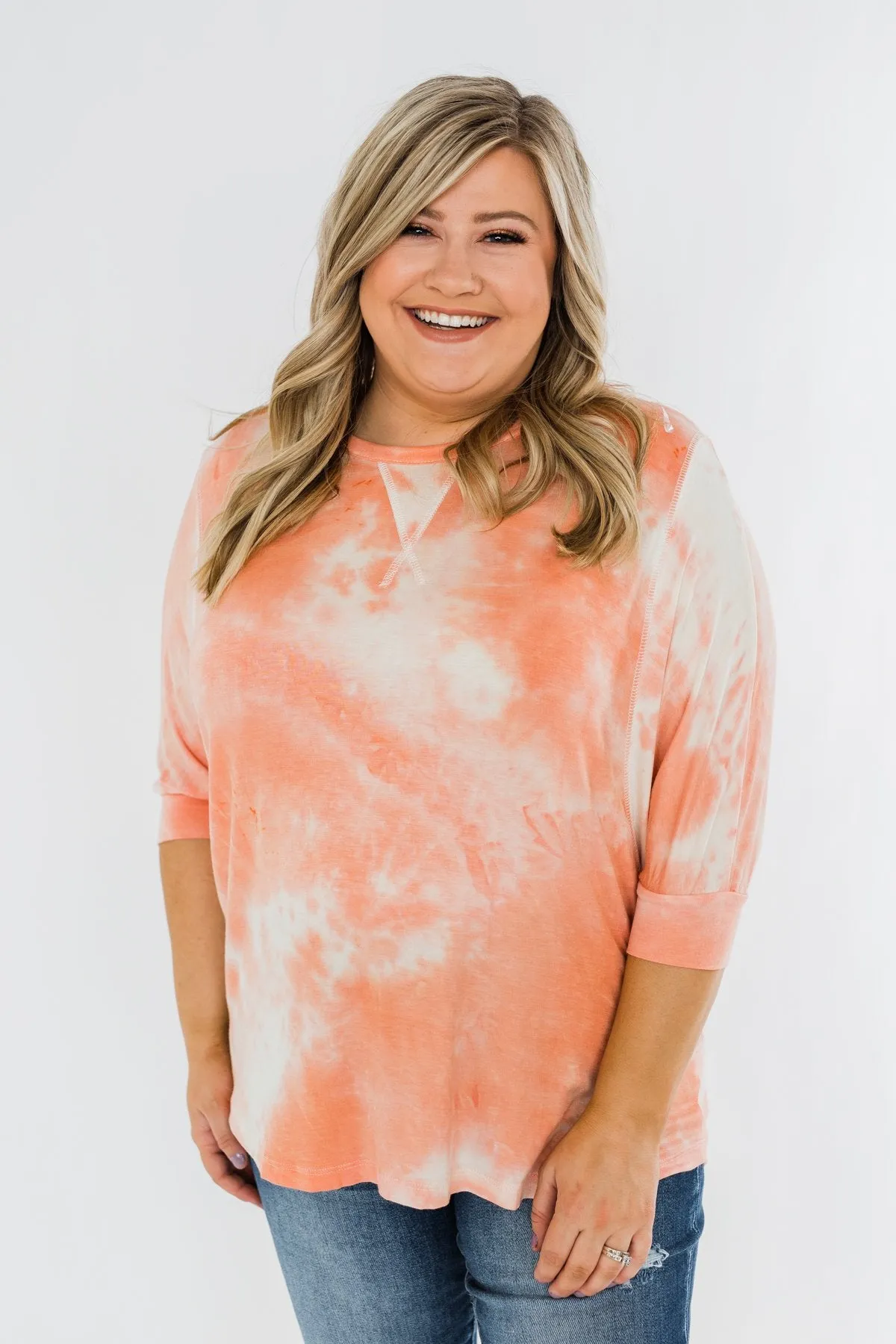 Dolman Sleeve Tie Dye Top- Peach