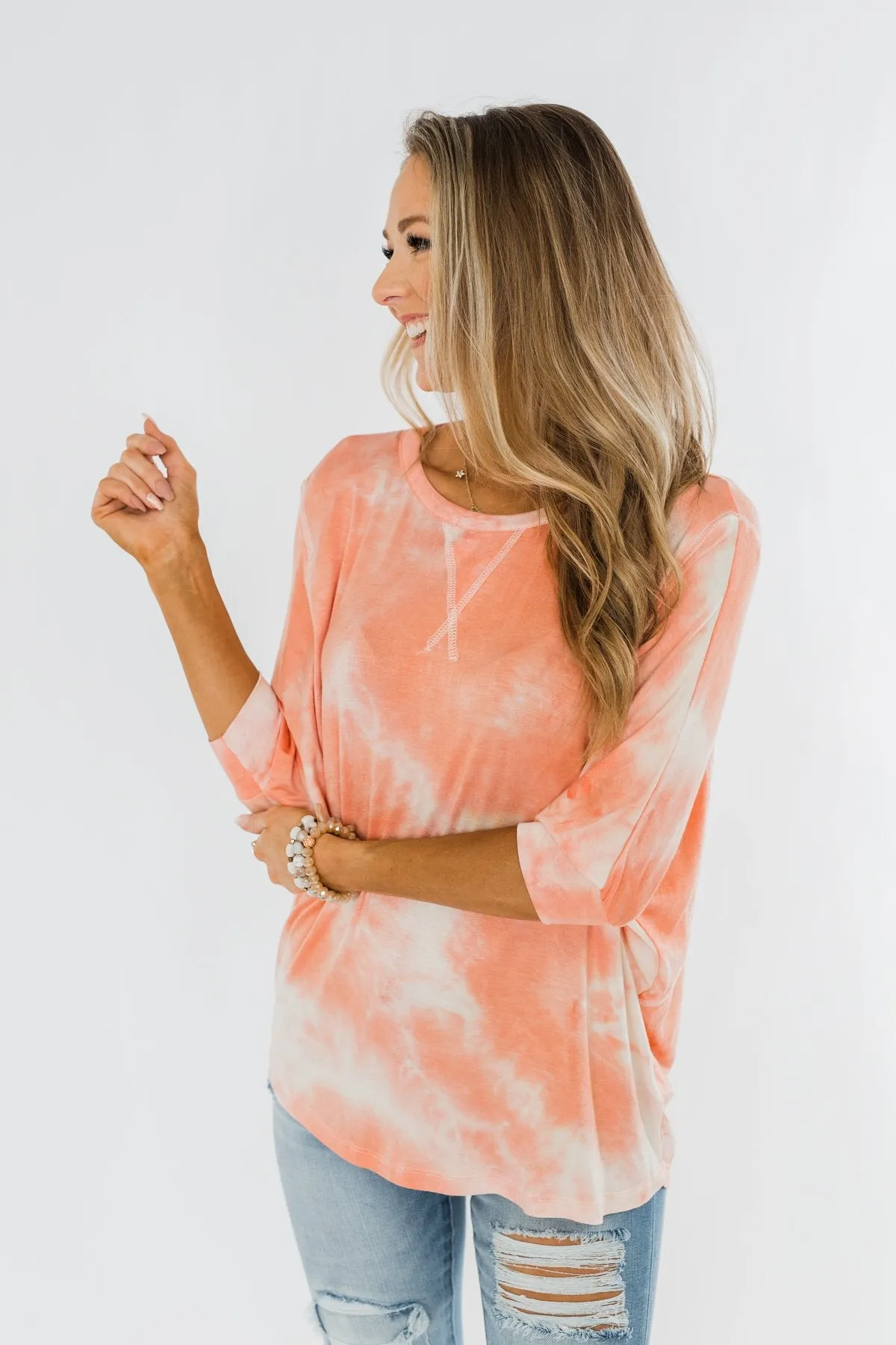 Dolman Sleeve Tie Dye Top- Peach