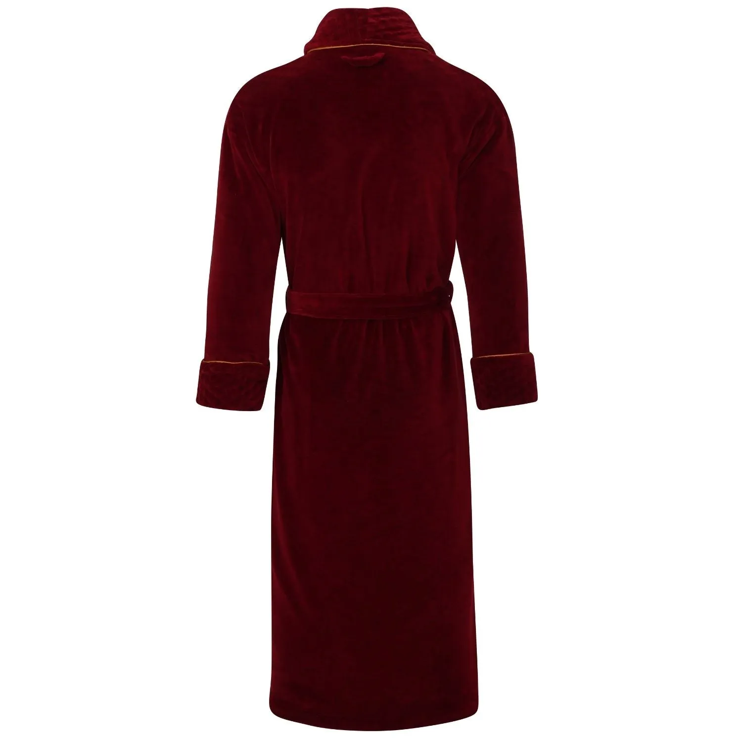 Donington Luxury Cotton Long Velvet Smoking Jacket in Burgundy