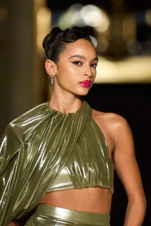 Draped Lamé Crop Top