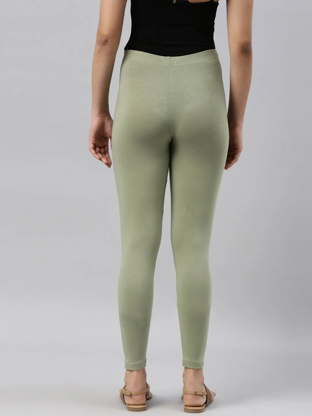 Dusty Green Cotton Stretch Ankle Length Leggings