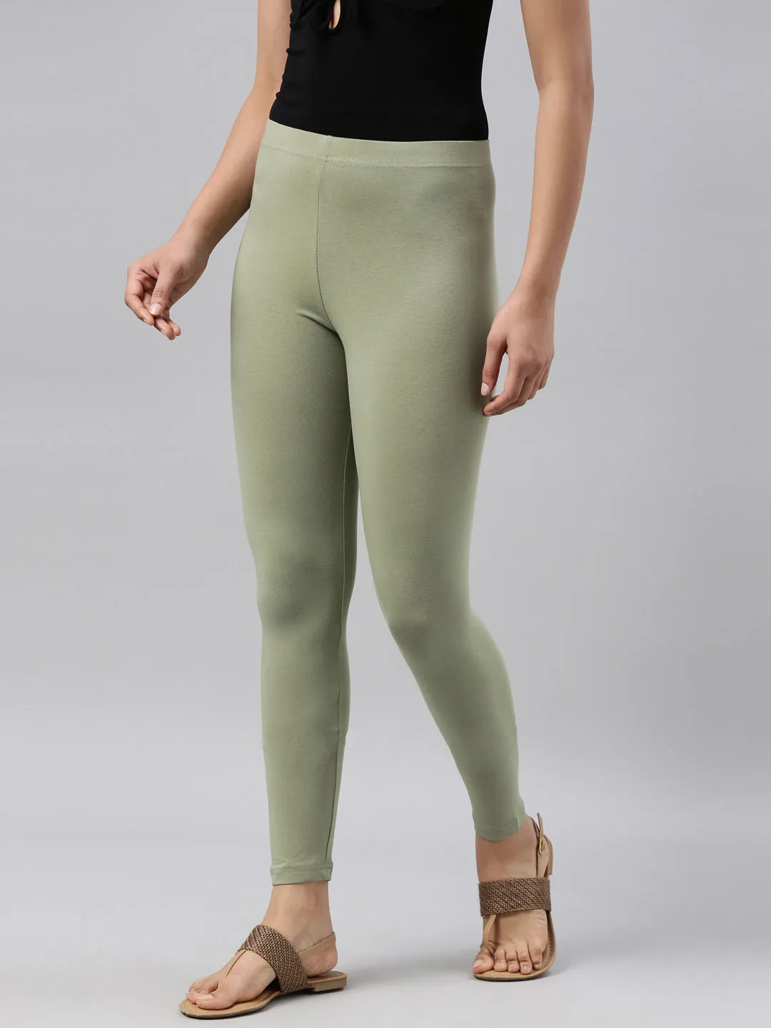 Dusty Green Cotton Stretch Ankle Length Leggings
