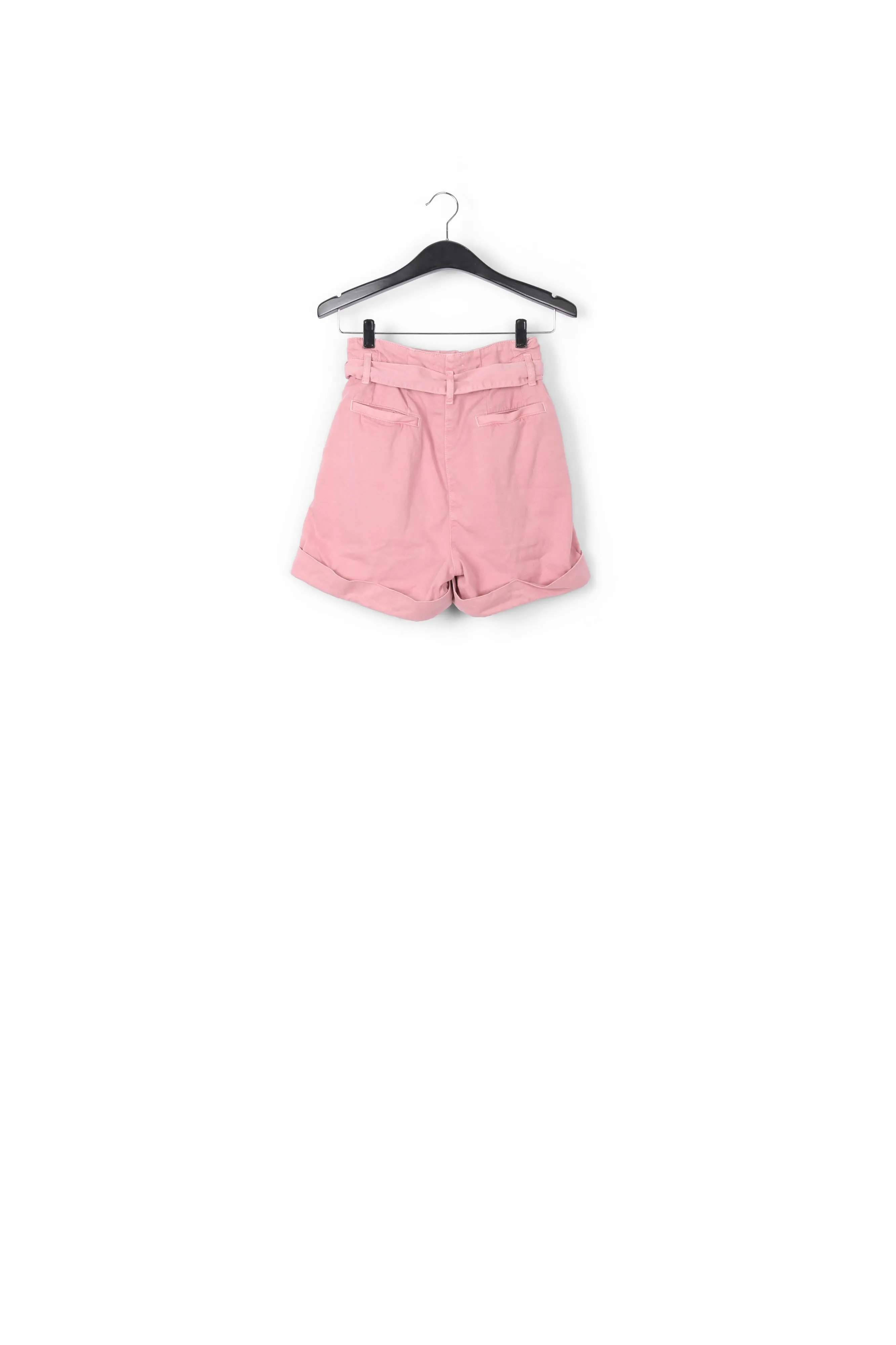 Dusty pink belted denim shorts