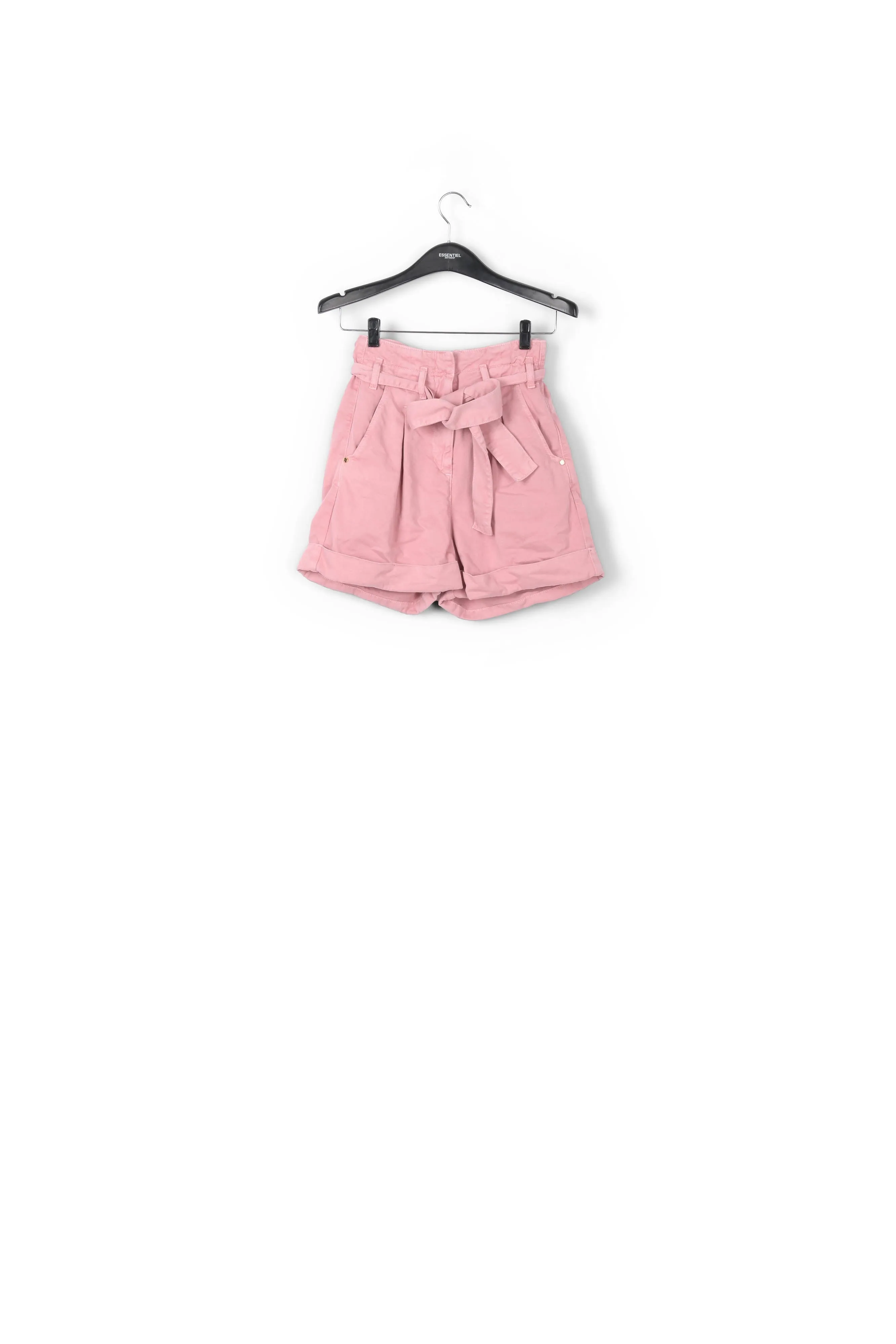 Dusty pink belted denim shorts