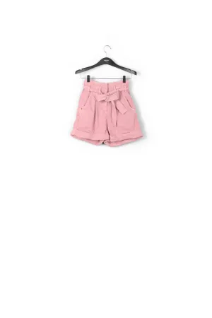 Dusty pink belted denim shorts
