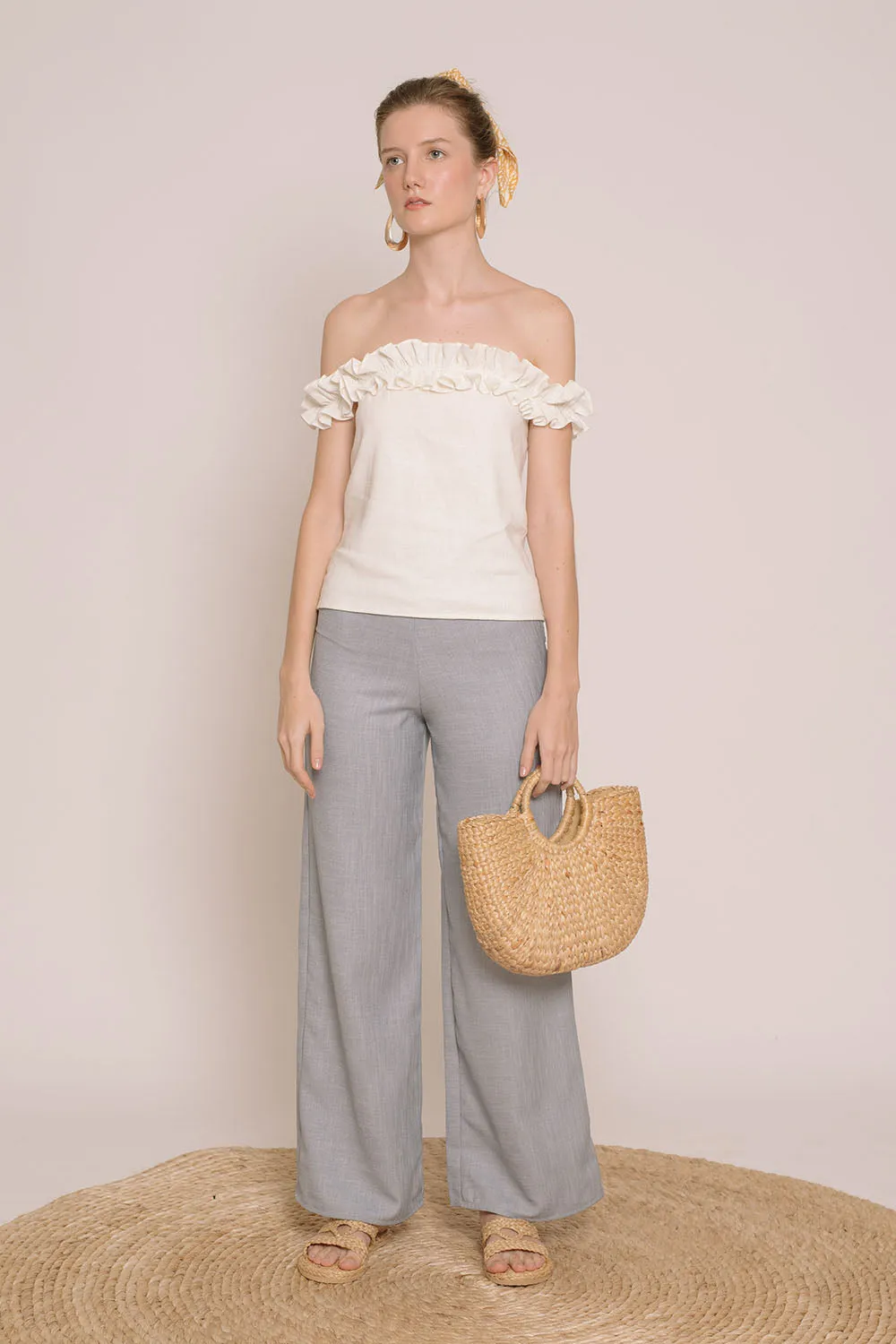 ELSA Ruffled Off Shoulder Top (White Linen)