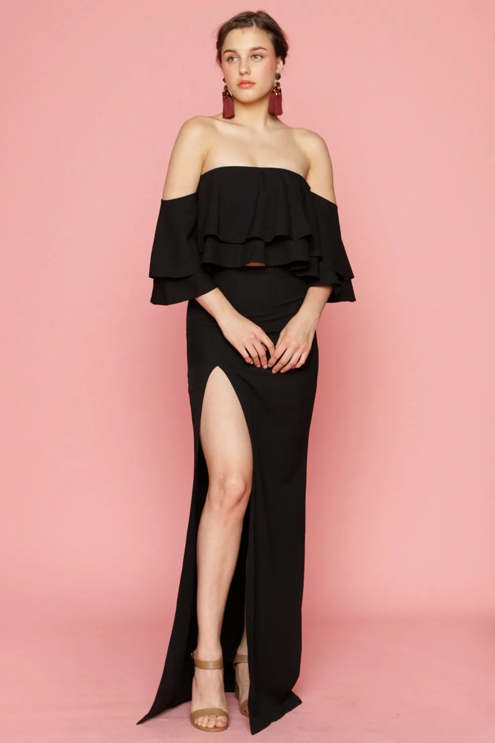 EMILIA  Layered Off Shoulder Top (Black)