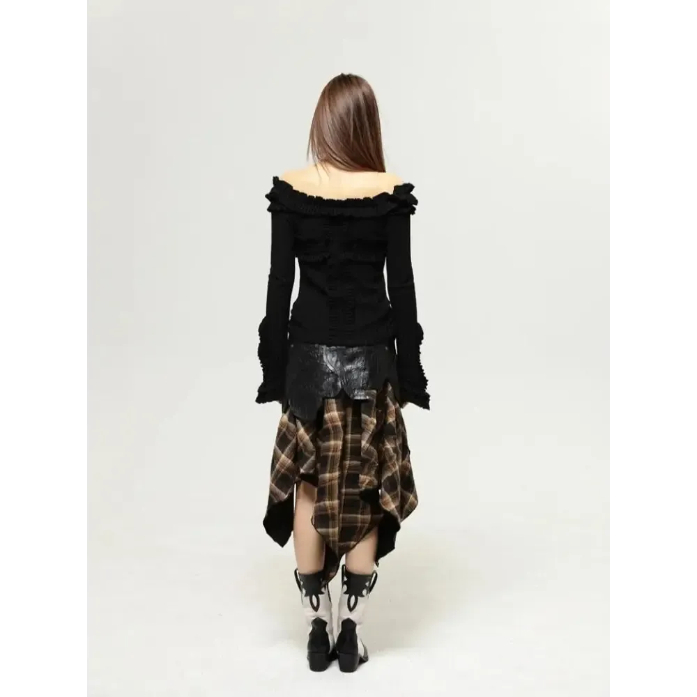 Fairy Grunge Cut-Out Shoulder Top with Lace and Ruffles