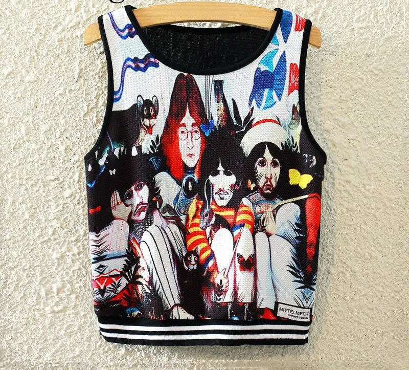 Fashion Women Sleeveless Sky Print Crop Top Cropped Tops Casual Top Fitness Women Vest Tank Tops