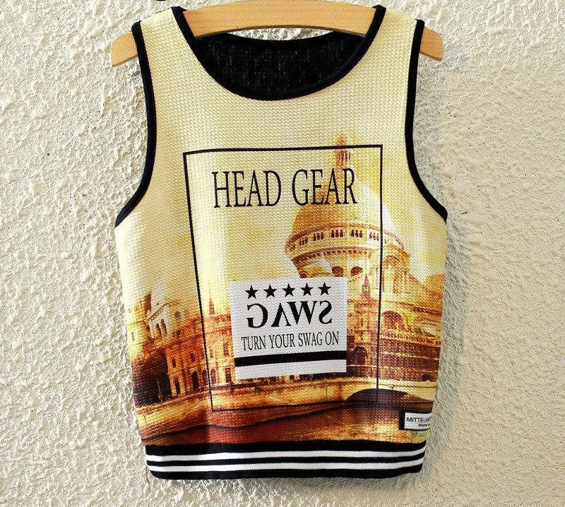 Fashion Women Sleeveless Sky Print Crop Top Cropped Tops Casual Top Fitness Women Vest Tank Tops