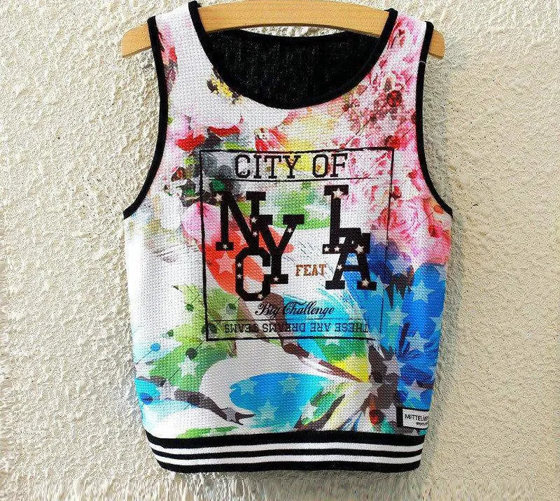 Fashion Women Sleeveless Sky Print Crop Top Cropped Tops Casual Top Fitness Women Vest Tank Tops
