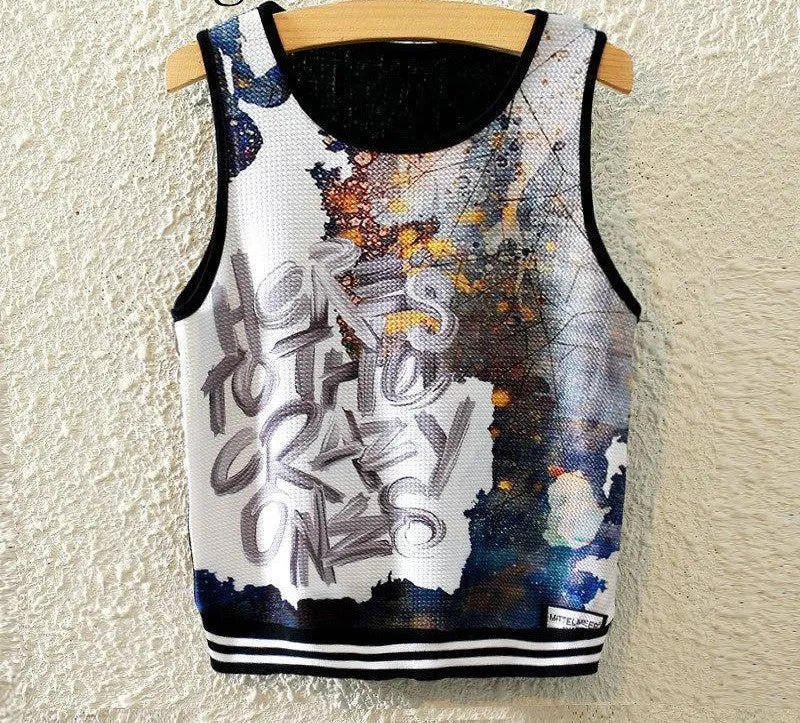 Fashion Women Sleeveless Sky Print Crop Top Cropped Tops Casual Top Fitness Women Vest Tank Tops