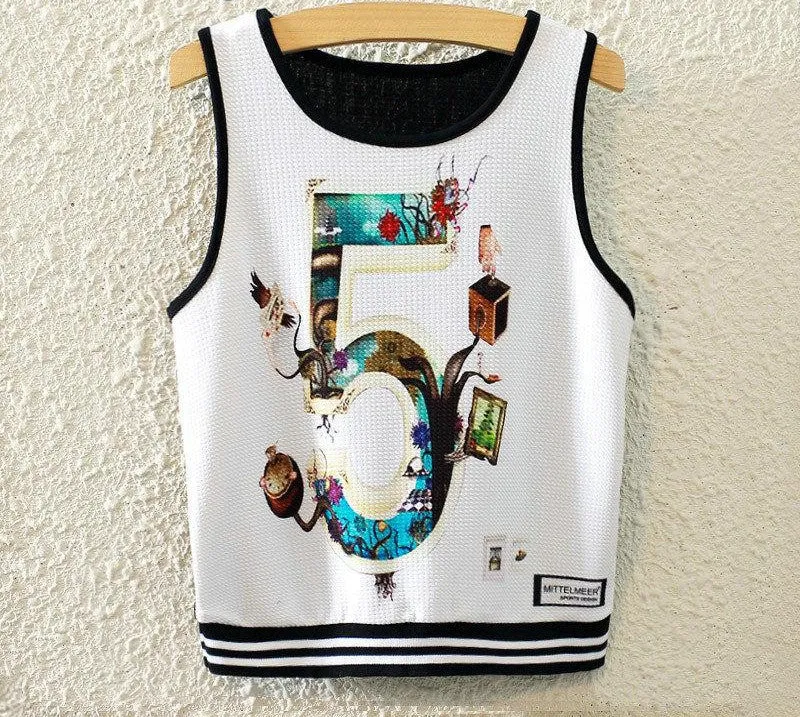 Fashion Women Sleeveless Sky Print Crop Top Cropped Tops Casual Top Fitness Women Vest Tank Tops