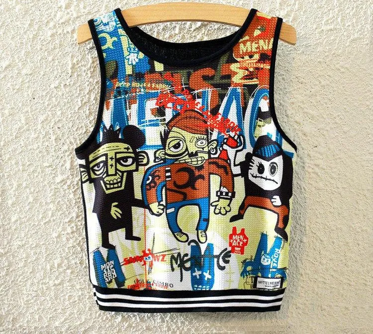 Fashion Women Sleeveless Sky Print Crop Top Cropped Tops Casual Top Fitness Women Vest Tank Tops