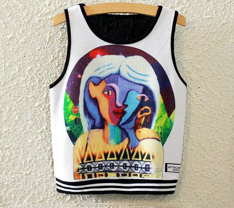 Fashion Women Sleeveless Sky Print Crop Top Cropped Tops Casual Top Fitness Women Vest Tank Tops