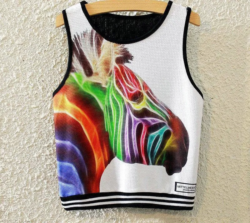 Fashion Women Sleeveless Sky Print Crop Top Cropped Tops Casual Top Fitness Women Vest Tank Tops