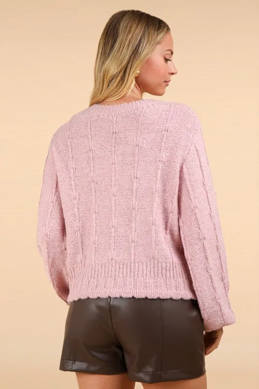 Floral Button Crop Length Knit Sweater C