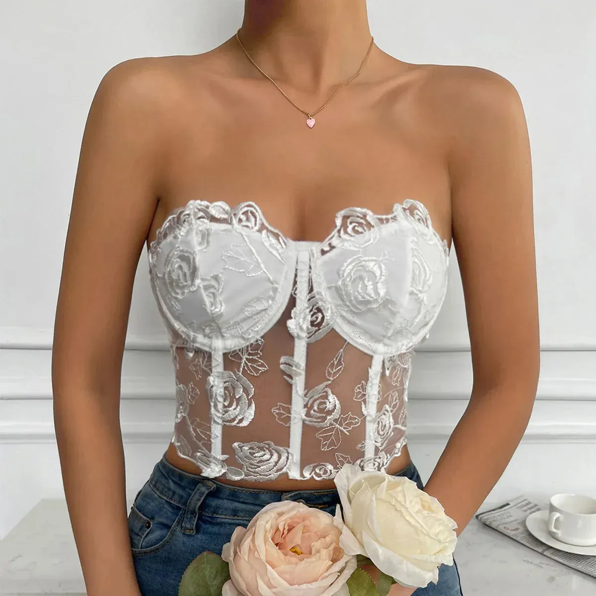 Floral Lace Backless Short Y2K Sexy Crop Top