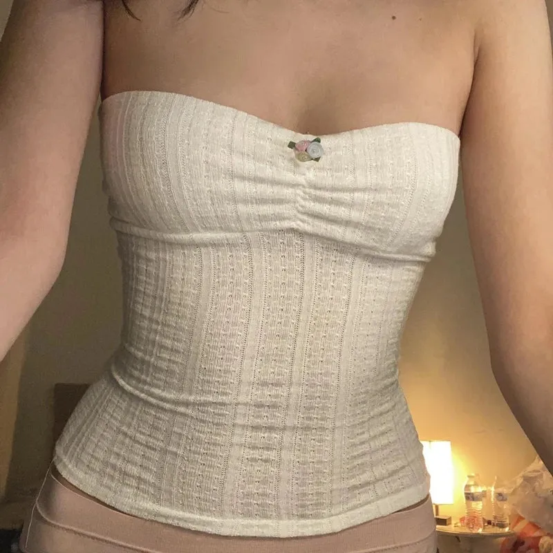 Floral Lace Bandeau Strapless Crop Top
