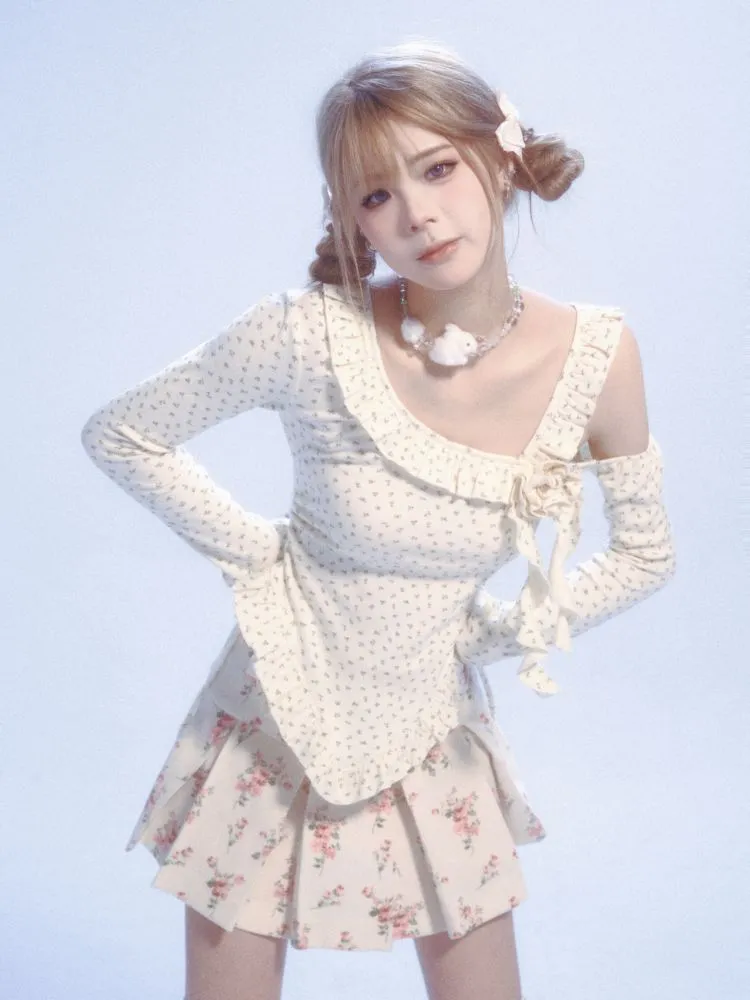 floral lace off-shoulder T-shirt
