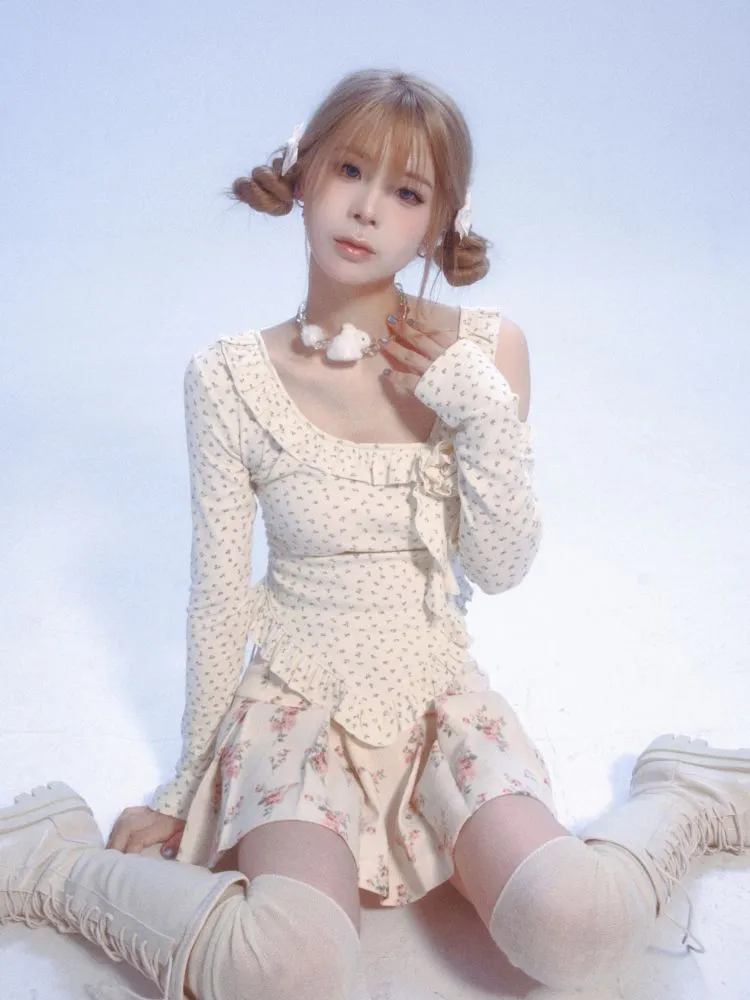 floral lace off-shoulder T-shirt