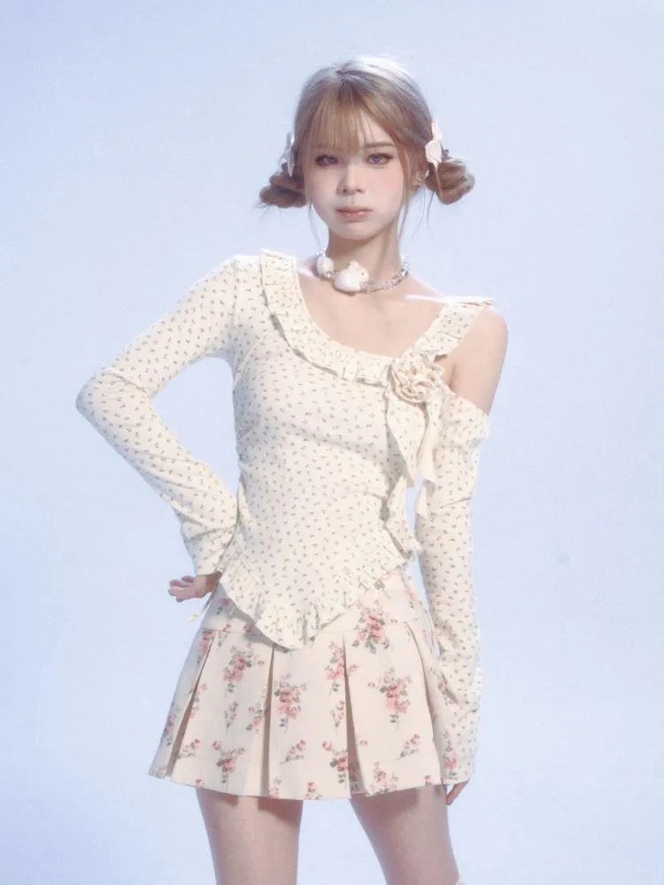 floral lace off-shoulder T-shirt