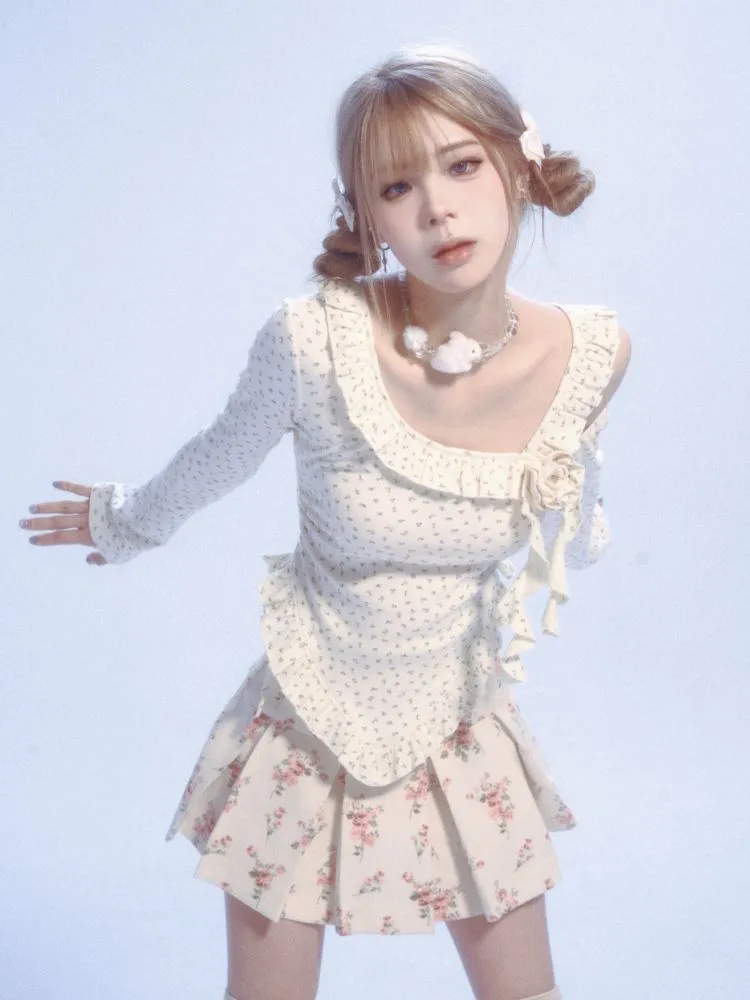floral lace off-shoulder T-shirt