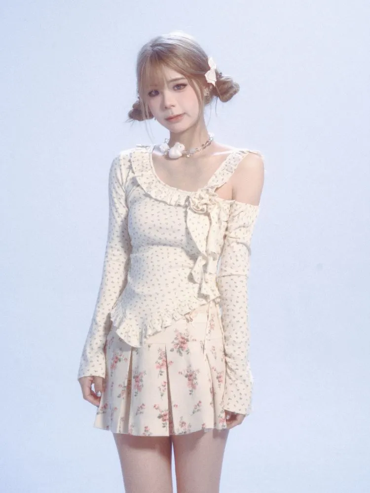 floral lace off-shoulder T-shirt
