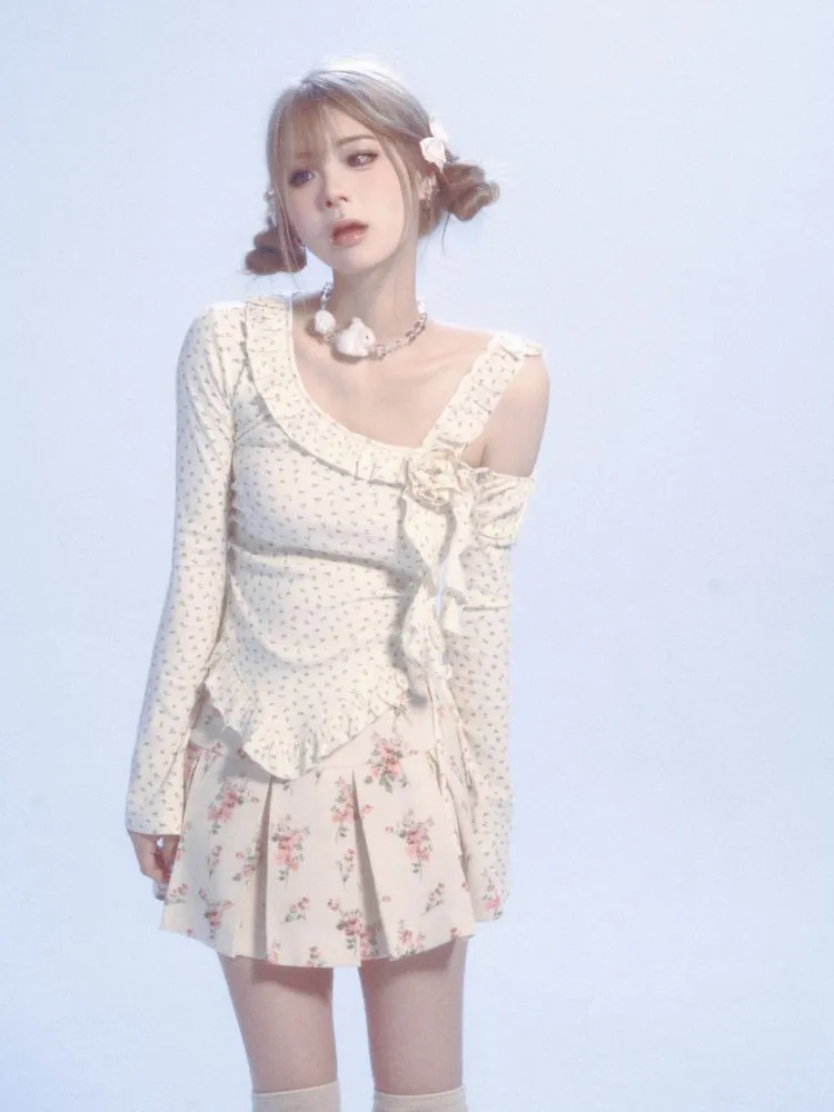 floral lace off-shoulder T-shirt