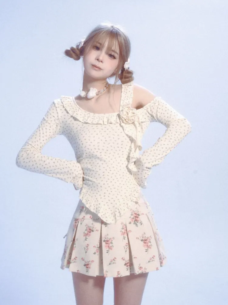 floral lace off-shoulder T-shirt