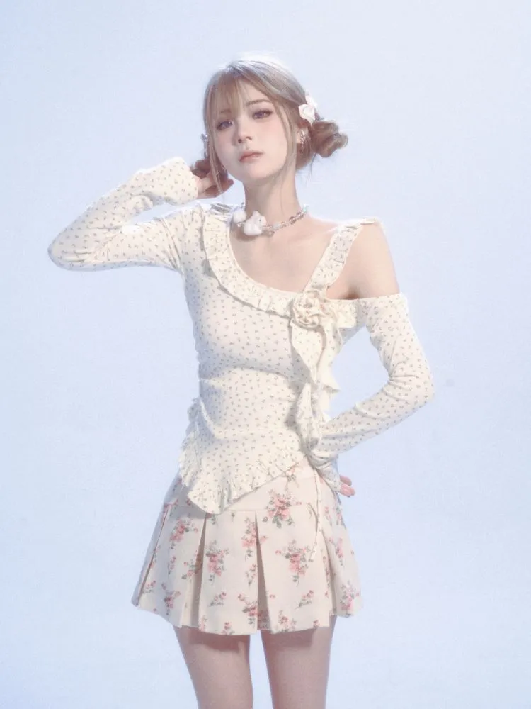floral lace off-shoulder T-shirt