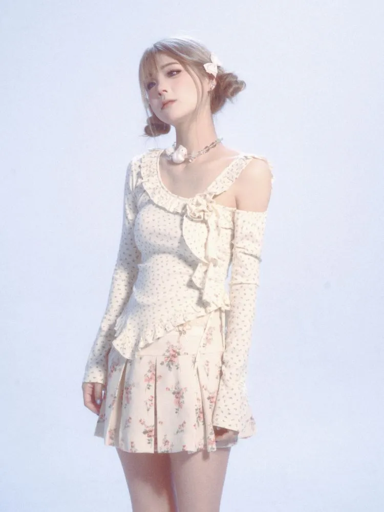 floral lace off-shoulder T-shirt