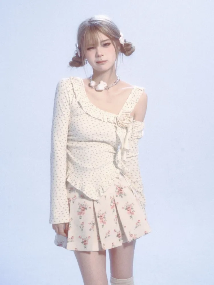 floral lace off-shoulder T-shirt