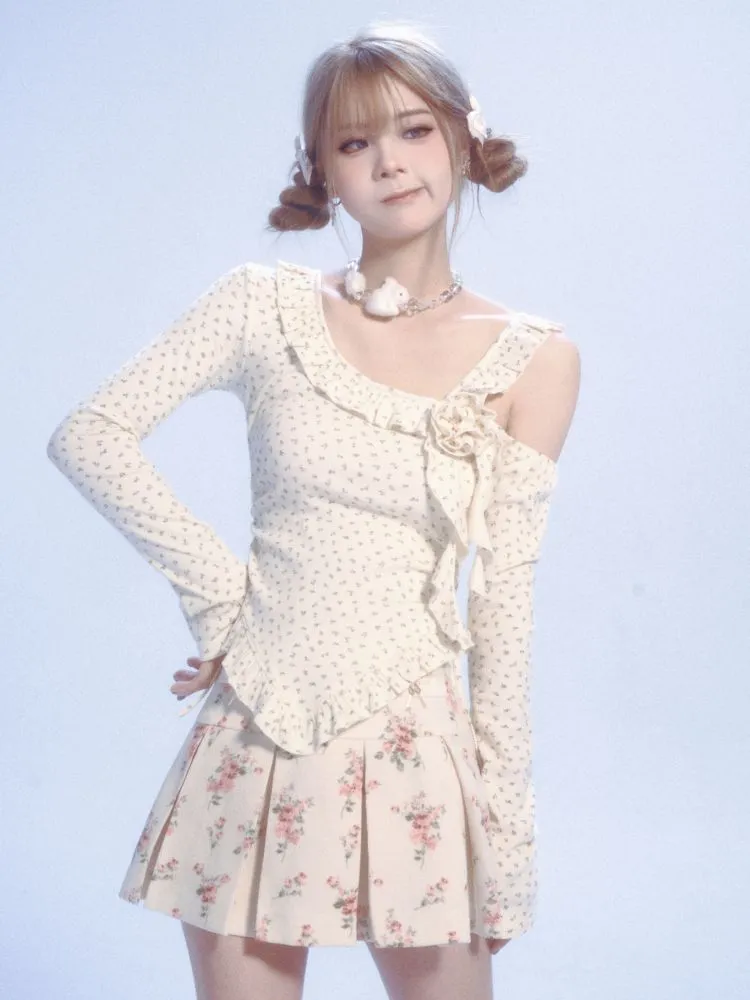 floral lace off-shoulder T-shirt