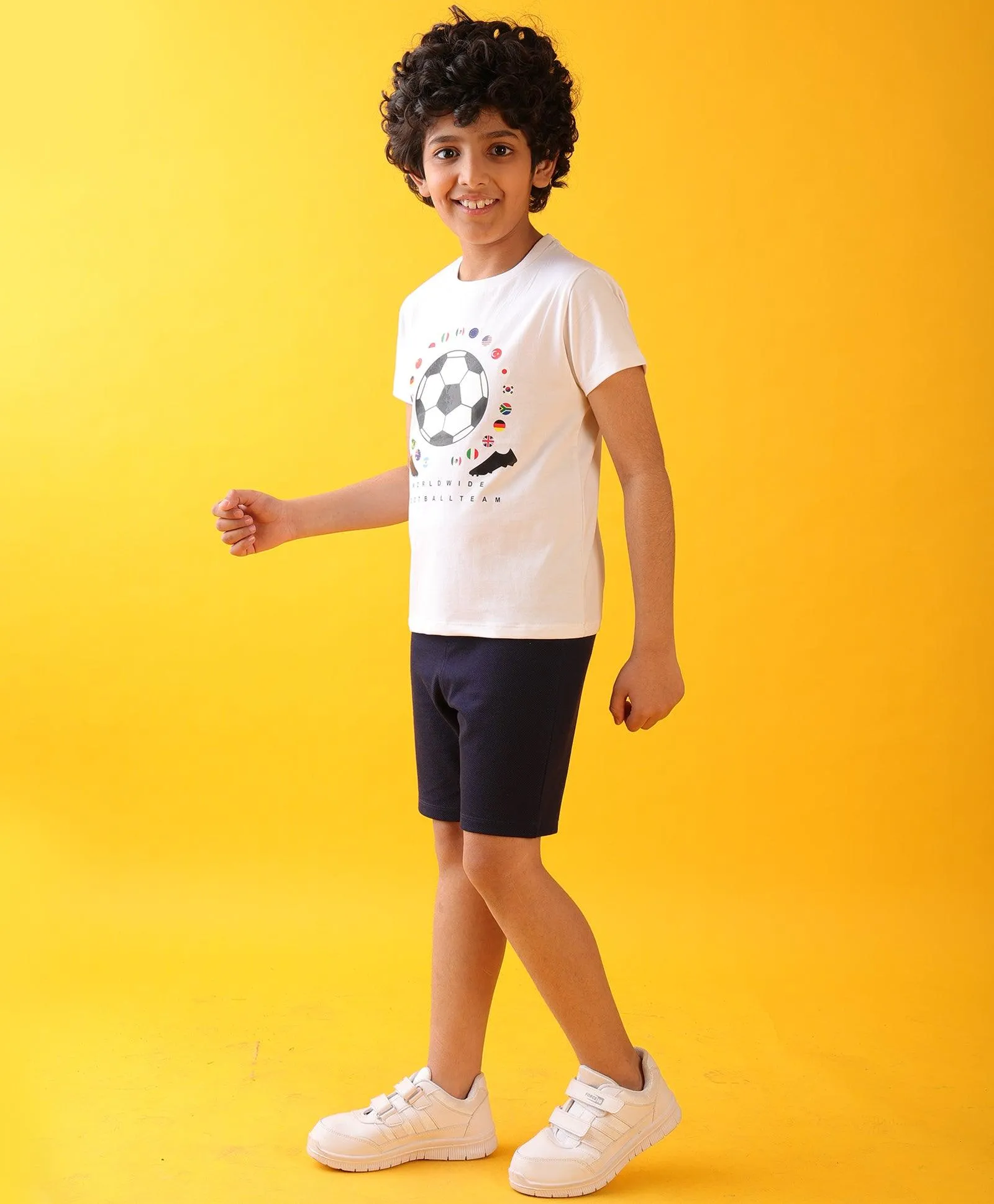 FOOTBALL DENIM BOYS SHORTS SET - WHITE/DENIM