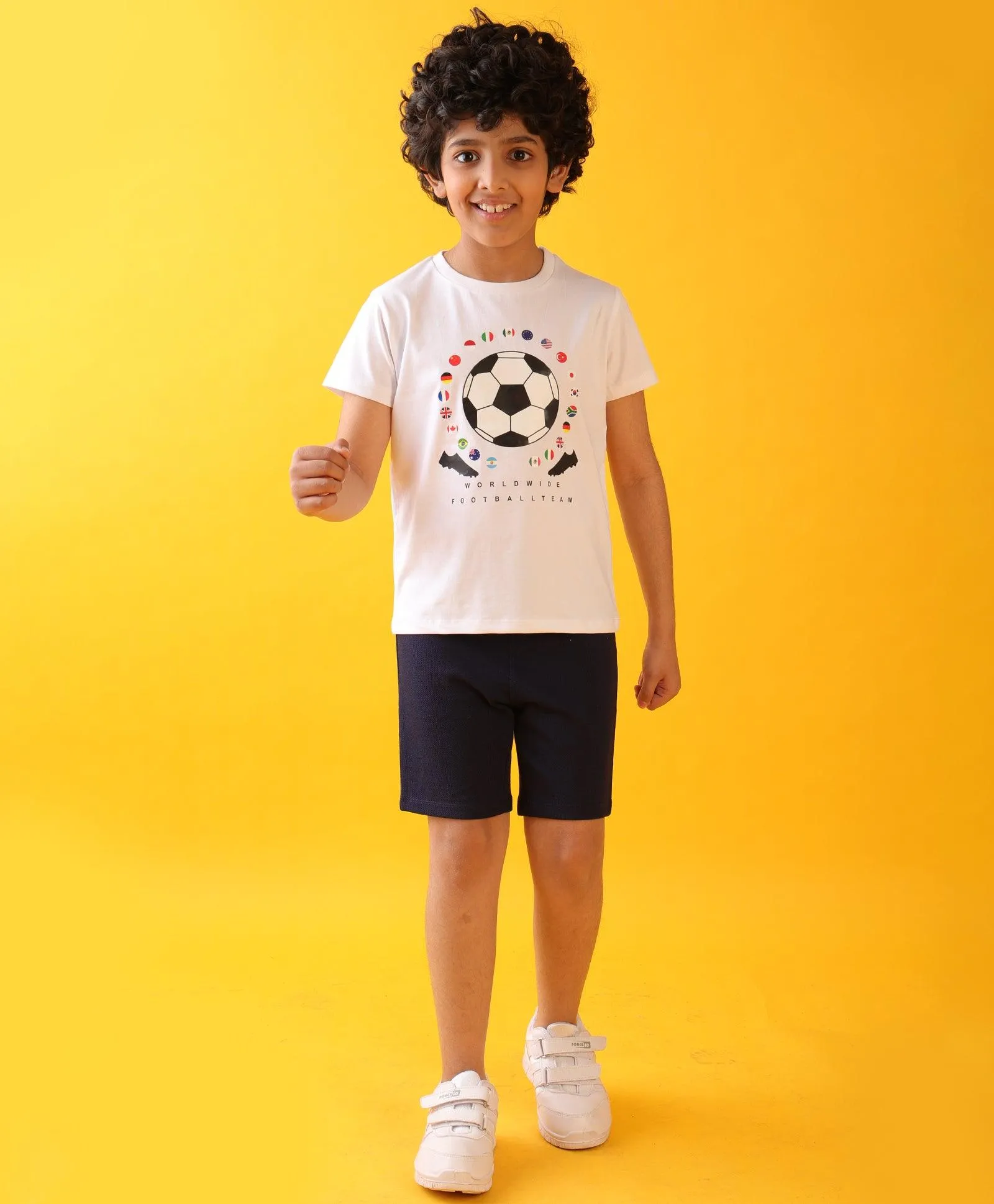 FOOTBALL DENIM BOYS SHORTS SET - WHITE/DENIM