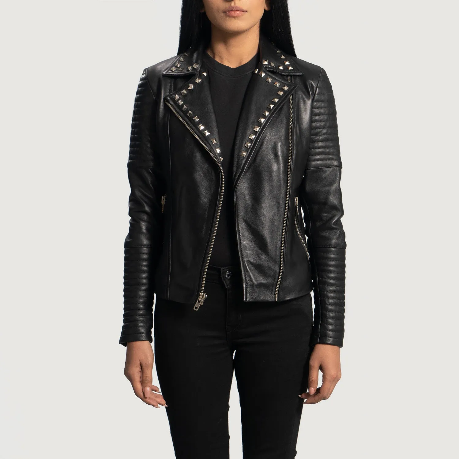 Foray Black Studded Leather Biker  Jacket