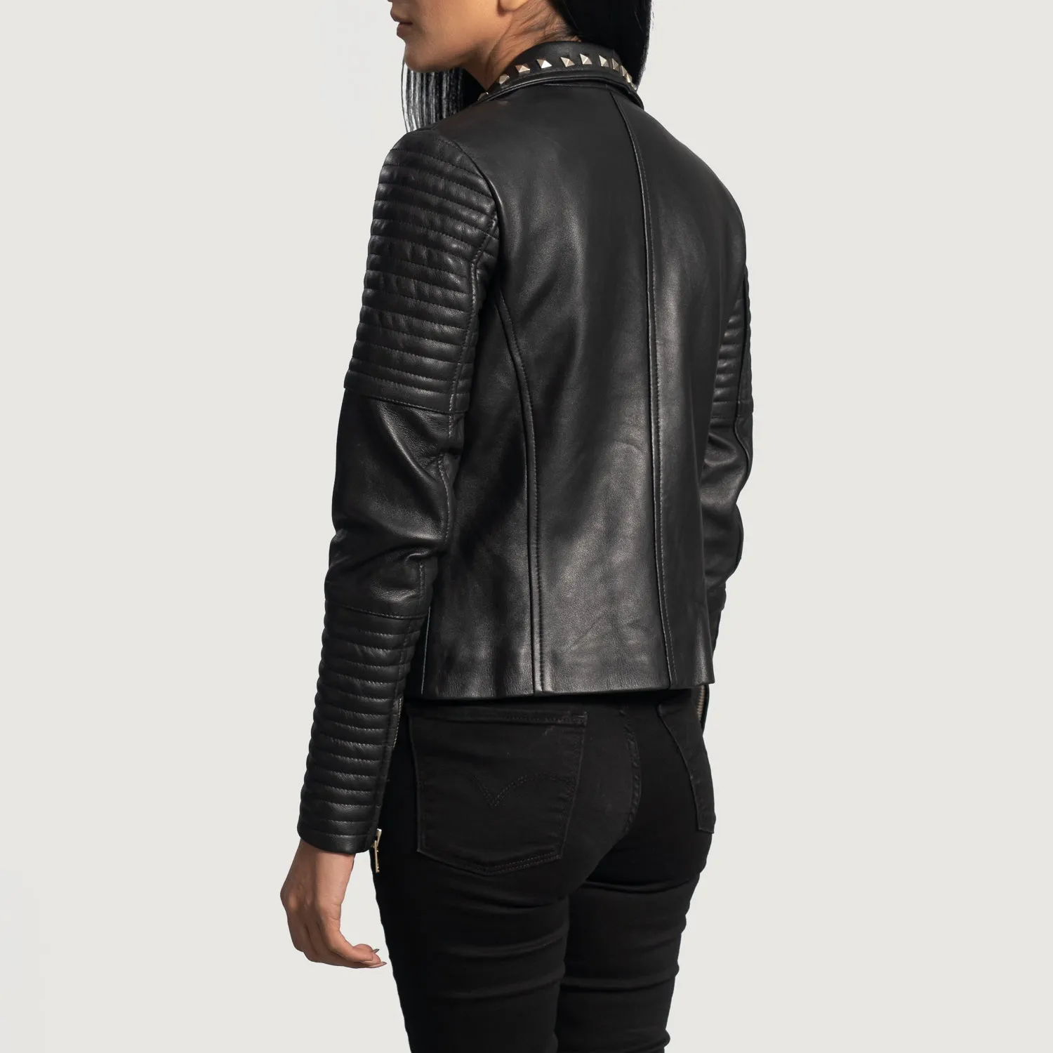 Foray Black Studded Leather Biker  Jacket