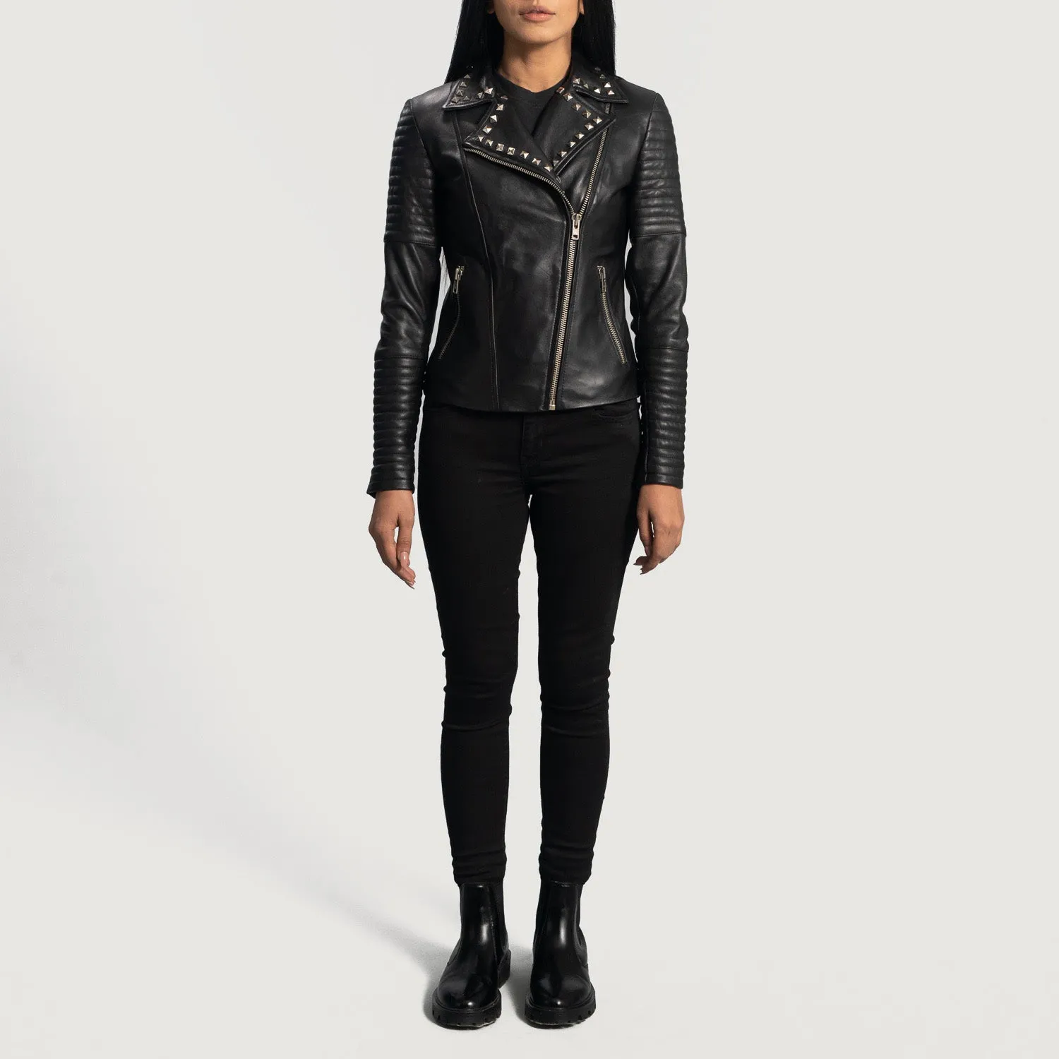 Foray Black Studded Leather Biker  Jacket
